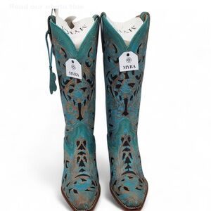 Myra Bag Teal and Brown leather Western Boots
